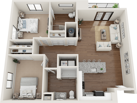 Floor plan for 2 beds, 2 baths, 1169 sqft